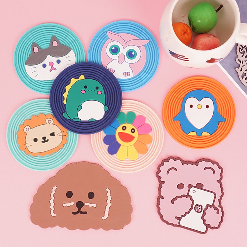 Glanxuan ที่รองแก้ว PVC ลายการ์ตูน วัสดุกันลื่น ​ล้างได้  ทนความร้อน Cartoon PVC Coaster