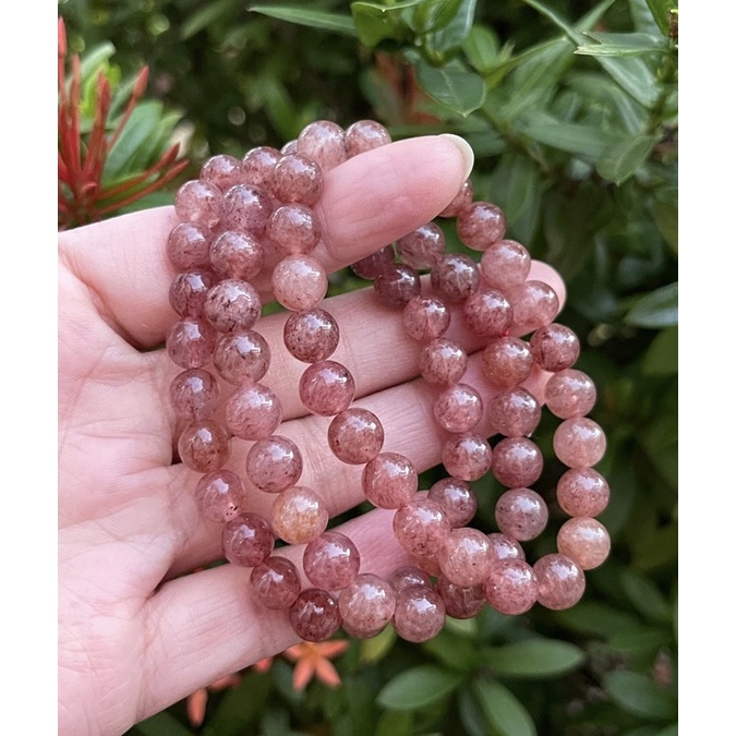 Natural strawberry Quartz Bead Bracelet, Genuine Round Beaded Healing Crystal Bracelet Men Women Stretchy Bracelet