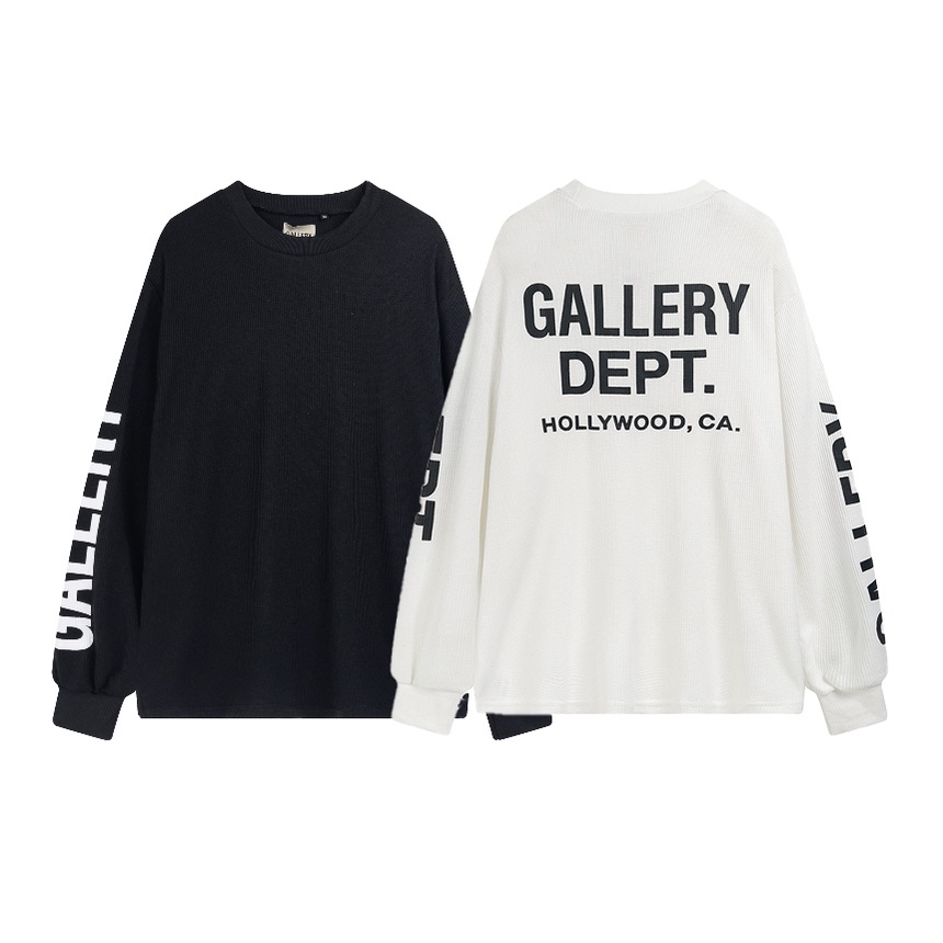 ❇ขนาดบวก High Street GALLERY DEPT ใหม่หลวมพิมพ์โลโก้ Casual Waffle เสื้อยืดแขนยาว