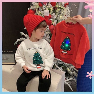 2021 mens and womens childrens clothing Christmas red fleece-lined Western style sweater winter New luminous Christmas tree polar fleece sweater