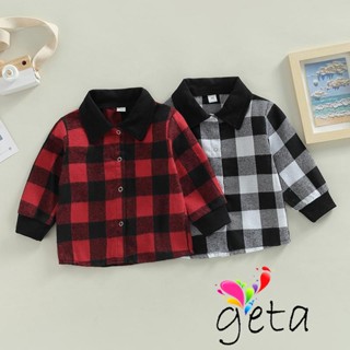 Geta- เสื้อแจ็กเก็ตลําลอง แขนยาว คอปก ลายสก๊อต คริสต์มาส ฤดูใบไม้ร่วง ฤดูหนาว สําหรับเด็กผู้ชาย