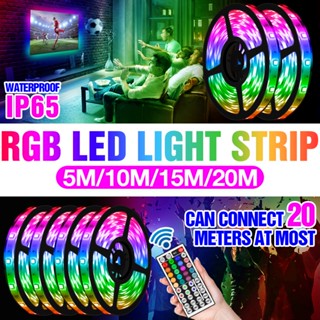 5050 RGB ริ้วสายไฟ12V LED Neon ไฟ15M 20M กันน้ำไร้สายระยะไกลวันหยุดในร่มคอมพิวเตอร์ TV BackLight