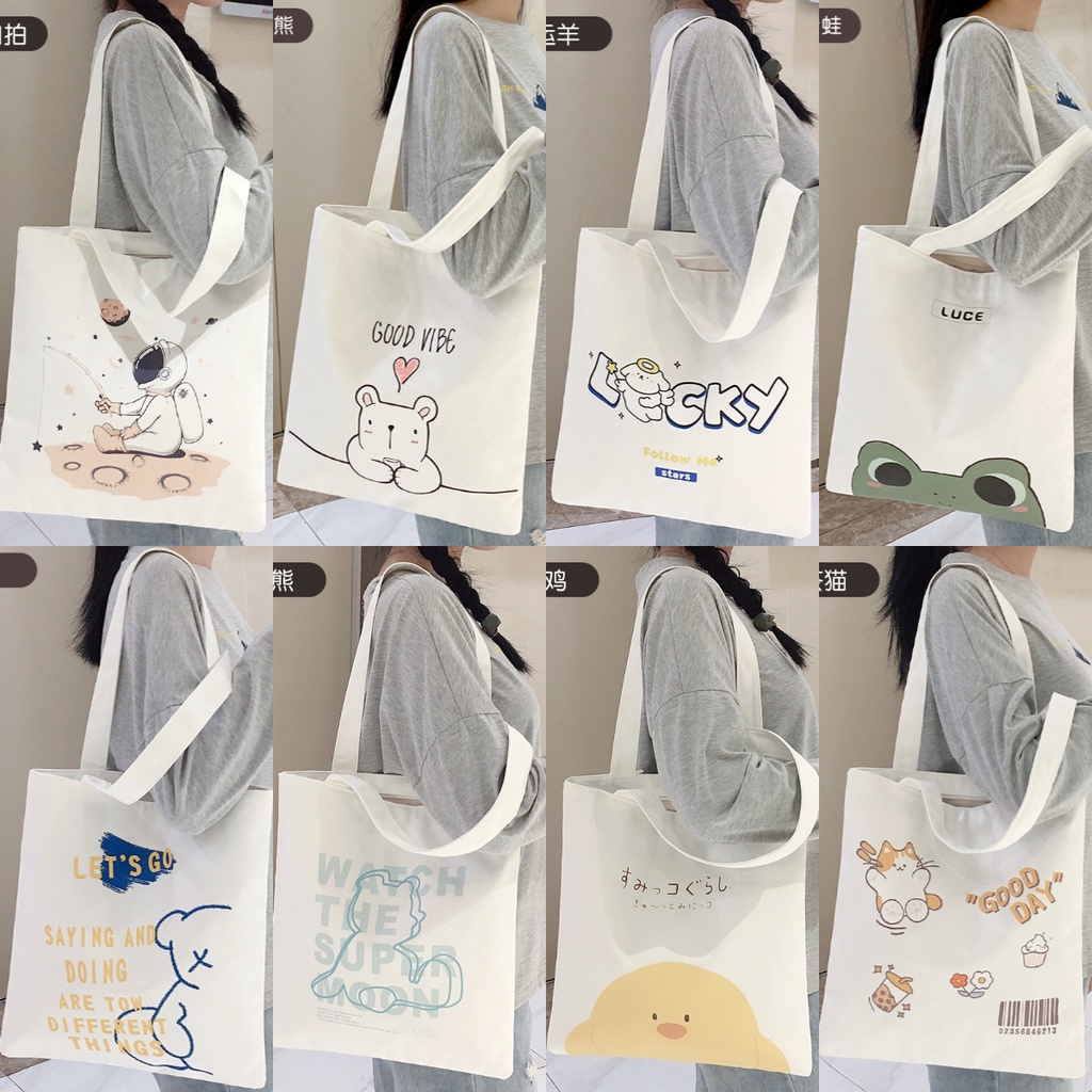 กระเป๋าผ้ามินิมอล 10 ลายสกรีน ขนาด 31x34cm tote Bag กระเป๋าผ้า