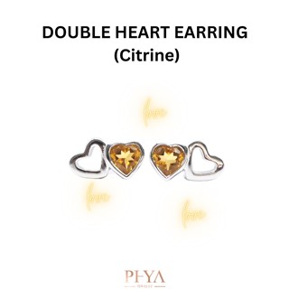 PHYA  Double Heart Earring ต่างหูหัวใจคู่สุดน่ารักประดับพลอยแท้ Citrine