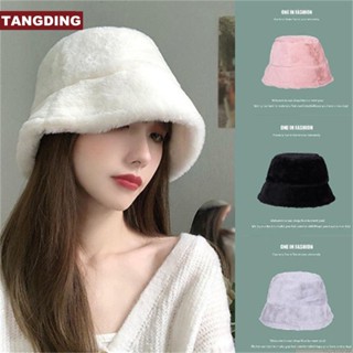 【COD Tangding】หมวกบักเก็ต ทรงกลม ขนาดใหญ่ ให้ความอบอุ่น สีพื้น แฟชั่นฤดูหนาว สไตล์เกาหลี สําหรับผู้หญิง