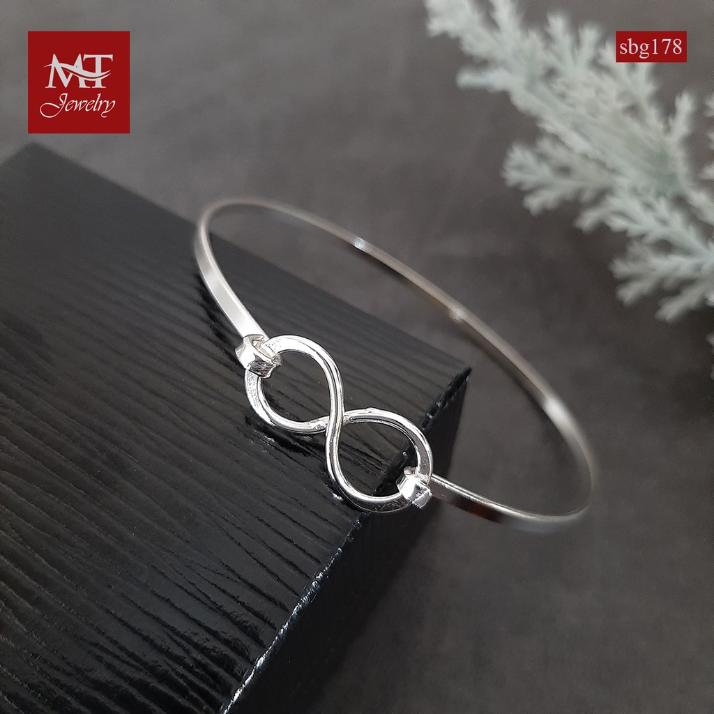 MT กำไลข้อมือเงินแท้ อินฟินิตี้ หรือ เลข8 คล้องเกี่ยวกัน ข้อมือ 16 17 ซม Silver Bangle (sbg178) MT Jewelry มณีธารา