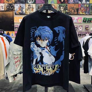 เสื้อยืดแขนสั้น แขนห้าส่วน พิมพ์ลาย Eva Evangelion แนวสตรีท สไตล์อเมริกัน สําหรับผู้ชาย และผู้หญิง