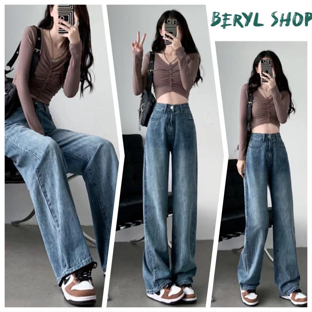 Beryl🌻ยีนส์ 🌼กางเกงยีนส์ขา ดเอวสูง ขากระบอกใหญ่ วินเทจ ทรงสวย มีครบไซส์ค่ะ