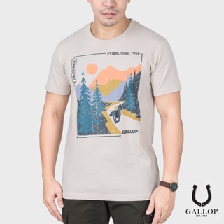 GALLOP : เสื้อยืดผ้าคอตตอนพิมพ์ลาย Graphic Tee รุ่น GT9123 สีครีม