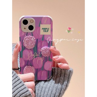 เคสโทรศัพท์มือถือ แบบนิ่ม ปักลายดอกทิวลิป สีม่วง สําหรับ iPhone 14 13 Pro Max 12 11