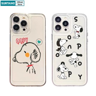 Suntaiho เคสโทรศัพท์มือถือแบบนิ่ม TPU ใส กันกระแทก ลายการ์ตูนสุนัข มีลายด้านข้าง น่ารัก สําหรับ iPhone 11 Pro 13 Pro Max 14 12 Pro Max Xs Max XR 7 8 Plus