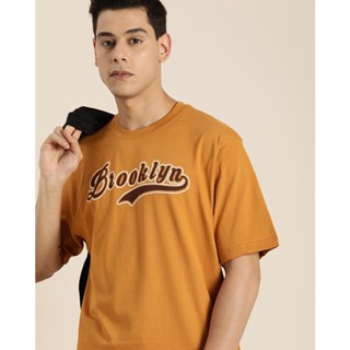 Mens Yellow Brooklyn Typography Oversized T-shirt เสื้อยืดชาย เสื้อยืดถูกๆ