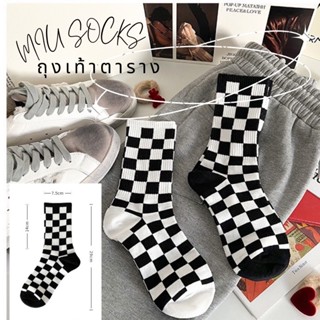 ถุงเท้าตาราง 💋 หวีผ้าฝ้าย แฟชั่นแนวสปอร์ต พร้อมส่ง cotton 100% long socks（ใหม่1011