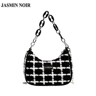 Jasmin NOIR กระเป๋าสะพายไหล่ กระเป๋าถือ ผ้าขนสัตว์ แต่งสายโซ่คล้อง สําหรับสตรี