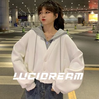 LUCIDREAM  เสื้อกันหนาว เสื้อแขนยาว เสื้อกันหนาว ผู้หญิง 2022สินค้ามาใหม่ วินเทจ Oversize เกาหลี ใส่สบายๆ ทรงหลวม สไตล์สปอร์ต fashion Stylish สวย High quality HA220896-17 36Z230909