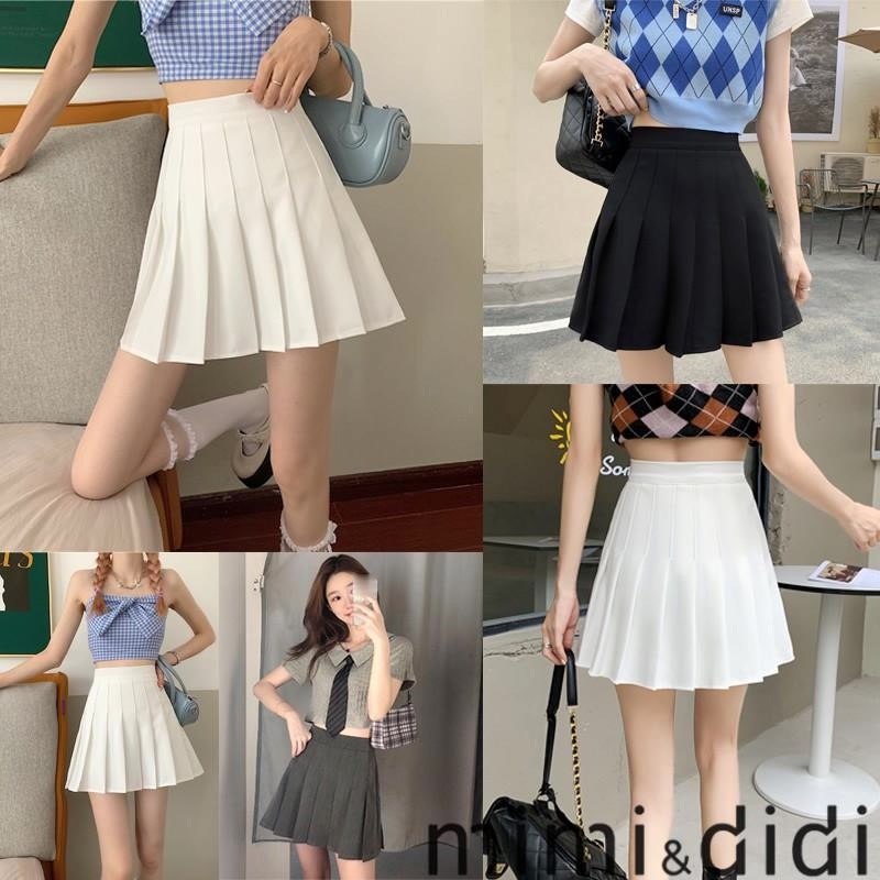 mimi&didi 800 กระโปรงเทนนิสเอวสูง skirt สีพื้น สั้นเหนือเข่า มีชับใน กระโปรจีบรอบ น่ารัก
