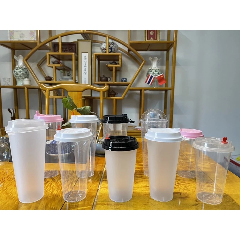 TH แก้วPP [พร้อมฝา500ใบ] แก้วพลาสติกใสแข็งเหมาะกับร้านชานมไข่มุก ร้านกาแฟพรีเมี่ยม ขายส่ง
