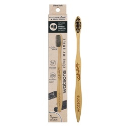 WATSONS วัตสัน แปรงสีฟันไม้ ชาร์โคล 1 ด้ามCharcoal Bamboo Ultra Soft Toothbrush 1pc แปรงสีฟัน ไม้