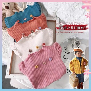 Western style girls flower bottoming shirt 2021 autumn babys long-sleeved stretch T-shirt little girls pit knitted top