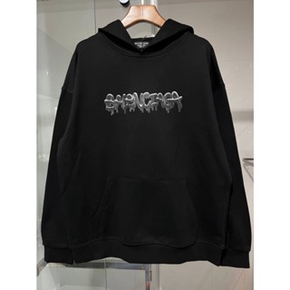 BALENCIAGA SLIME LOGO-PRINT FLEECE HOODIE BLACK เสื้อฮู้ดดี้ กันหนาวแขนยาว แบรนด์บาลองเซียก้า graffiti melt กราฟฟิตี้