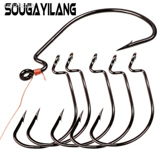 Sougayilang สำหรับตกปลาตะขอ5PCS ตะขอหนอน2X Strong ที่กำหนดเอง Offset กีฬาตกปลา Hook สีดำ/แดงคาร์บอนสตีล Octopus เบ็ดตกปล