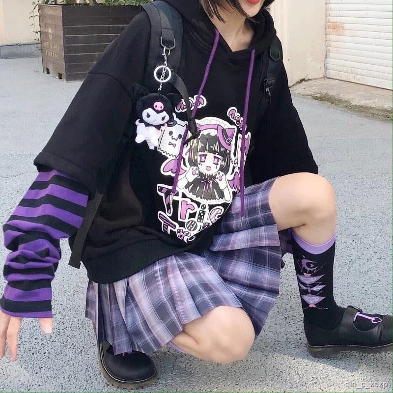 Japanese Moletom Anime Hoodies Cartoon E Girl Y2k Gothic Harajuku Aesthetic Zip Up Hoodie Pullover Women Sweatshirts Emo #2