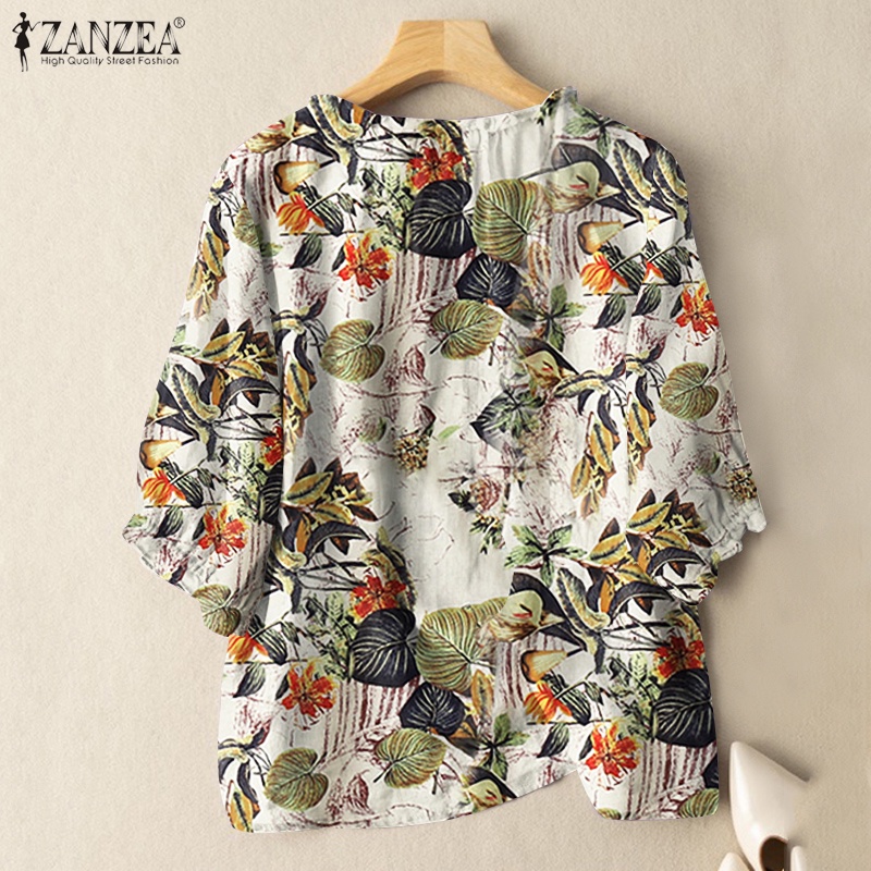 Zanzea เสื้อลําลองสําหรับสตรี ผ้าฝ้าย แขนสั้น พิมพ์ลาย ทรงหลวม สไตล์เกาหลี — صورة 2