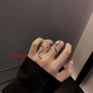 Alisond1 บุคลิกภาพ แหวนนิ้ว ผู้หญิง แฟชั่น เครื่องประดับ แหวนเปิด ไม่สม่ําเสมอ โอ้อวด โกธิค ย้อนยุค เด็กผู้หญิง โลหะผสม รูปงู