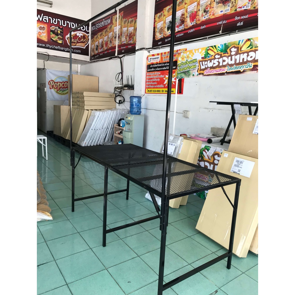 โต๊ะพับเหล็กขายของตลาดนัด โต๊ะอเนกประสงค์ กางออกขนาด ก75xย150xส70 ซม. สวยงาม แข็งแรง น้ำหนักเบา(รุ่นมีเสาโครงป้าย) - รูปที่ 4