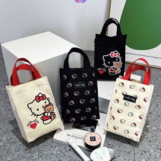 Kawaii Sanrio กระเป๋าถือ กระเป๋าสะพายไหล่ ผ้าแคนวาส ทรงโท้ท ลายการ์ตูน Hello Kitty น่ารัก ขนาดเล็ก สําหรับเดินทาง [RAIN]