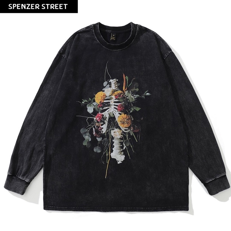 Spenzer.street | 🖤 Floral skeleton sweater เสื้อโอเวอร์ไซส์ แขนยาว กันหนาว เกาหลี เสื้อy2k ทราวิส 2p