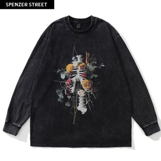 Spenzer.street | 🖤 Floral skeleton sweater เสื้อโอเวอร์ไซส์ แขนยาว กันหนาว เกาหลี เสื้อy2k ทราวิส 2pac ฮิต 2022  มาใหม่