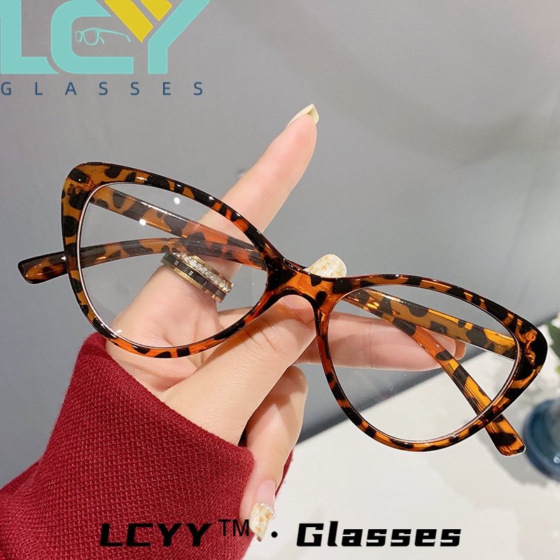 Lcyy2023 แว่นตา ทรงแคทอาย สีฟ้าอ่อน สไตล์เรโทร ยุโรปและอเมริกา แฟชั่นสําหรับผู้หญิง 15933