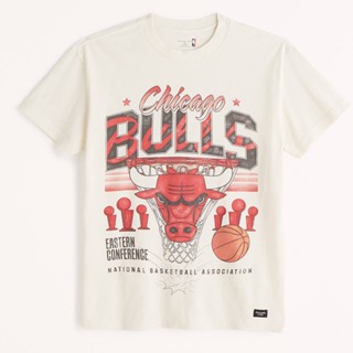 เสื้อยืดแขนสั้น คอกลม พิมพ์ลาย Abercrombie Fitch Chicago Bulls ทรงหลวม สําหรับผู้ชาย