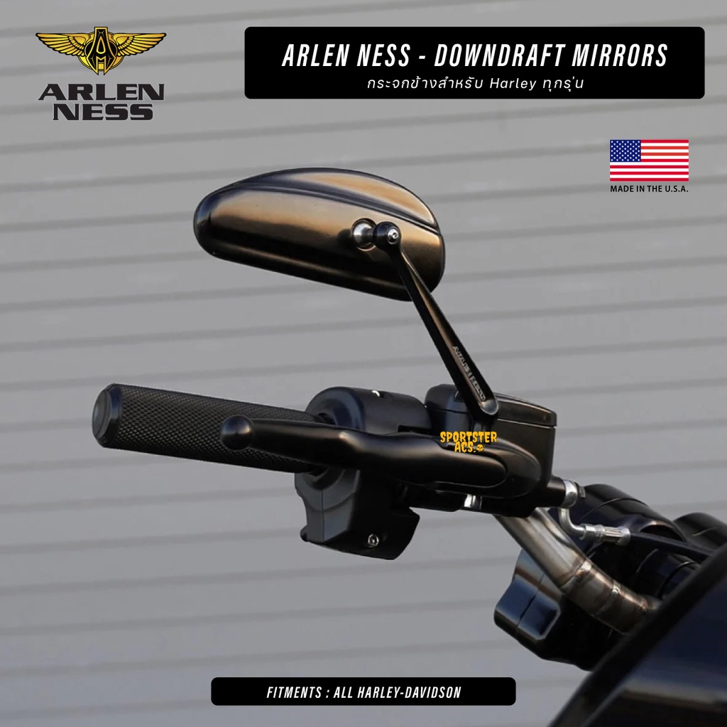 Arlen Ness - Downdraft Mirrors กระจกข้างแต่งสำหรับ Harley Touring Softail Dyna Sportster