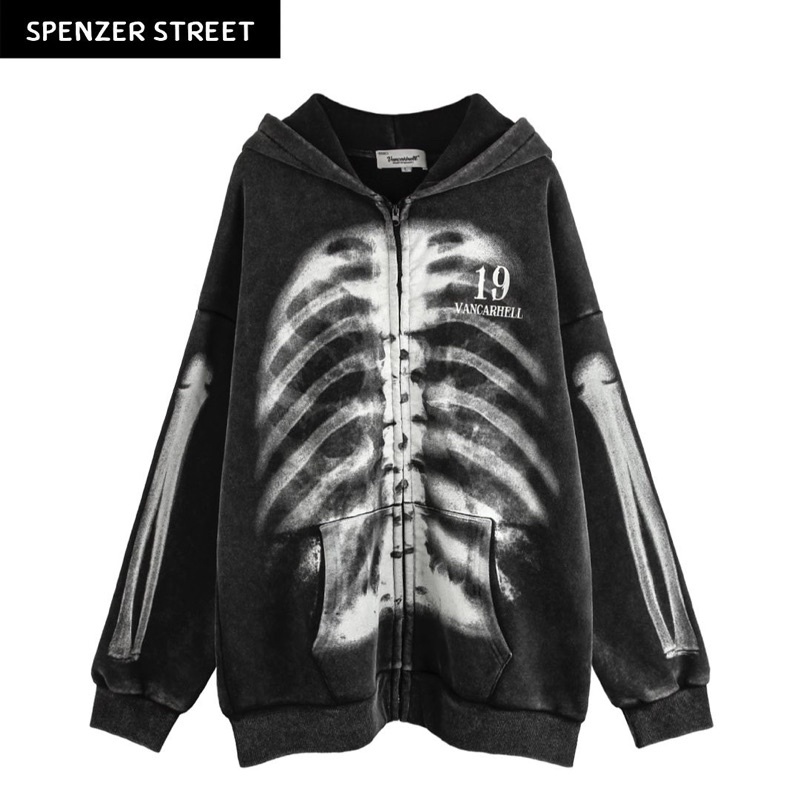 Spenzer.street | 🖤 Skeleton hoodies เสื้อโอเวอร์ไซส์ เสื้อกันหนาว ฮู้ด เกาหลี เสื้อy2k ทราวิส 2pac ฮ