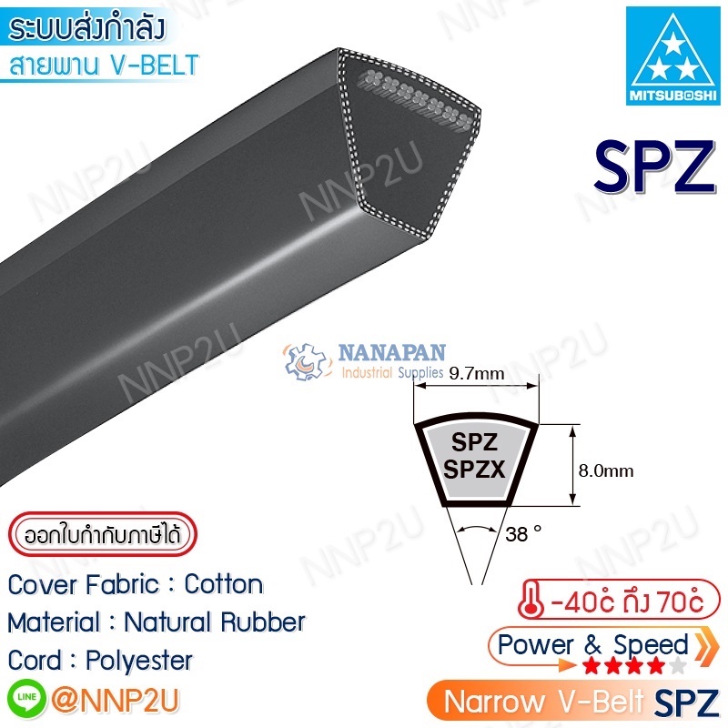 MITSUBOSHI สายพานมิตซูโบชิ SPZ837 SPZ850 SPZ862 SPZ875 SPZ887 SPZ900 SPZ912 SPZ925 SPZ937 SPZ940 SPZ950 SPZ962 ราคา ถูกที่สุด ดีลบีเคเค