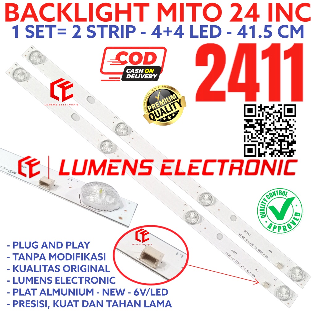 MITO LED TV BACKLIGHT 24 INC 2411 BL โคมไฟ 4 ปุ่ม 6V 4K 4LED 24INC 24IN 24INCH MITO BL LAMP 2411