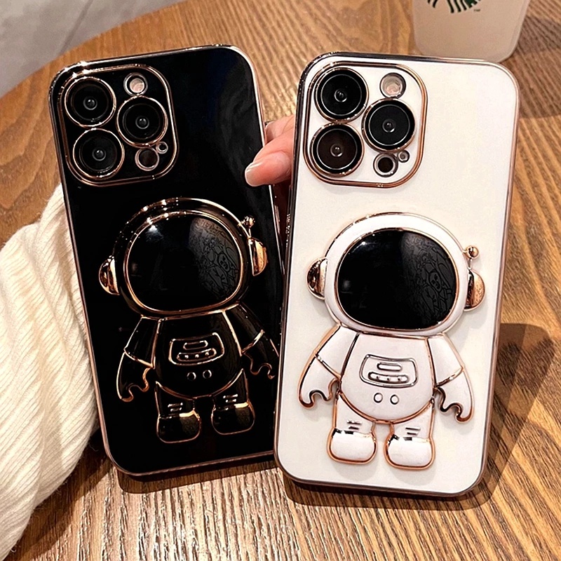 เคสมือถือ TPU ป้องกันรอย สำหรับ Realme C53 C55 C51 C30s C33 C30 Narzo 50A Prime ลายนักบินอวกาศ 6D จัตุรัสหรูหรา เคสโทรศัพท์เคลือบด้วย พร้อมแหวนขาตั้ง