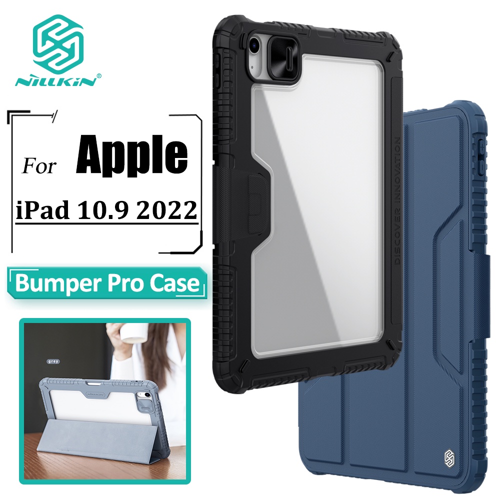 Nillkin Bumper Pro เคสหนังสําหรับ iPad A16 2025 / 10th Generation / 10.9 2022 กรณีสมาร์ท Wake Flip พร้อมตัวเลื่อนกล้องฝาครอบกันกระแทก
