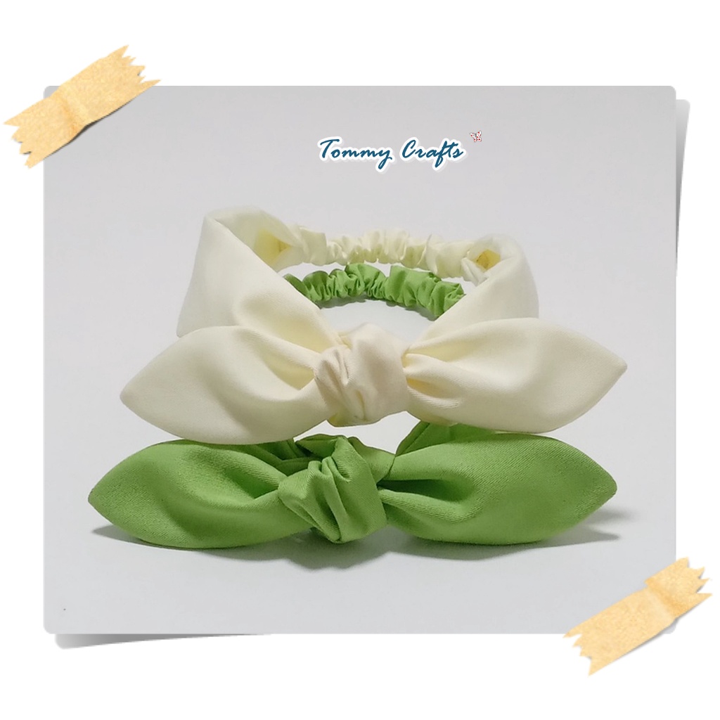 Tommy Crafts ผ้าคาดผมโบว์ผ้าคอตตอนทวิล สีพื้น เขียวมะนาว/เหลืองวนิลลา Cotton twill Hairbands