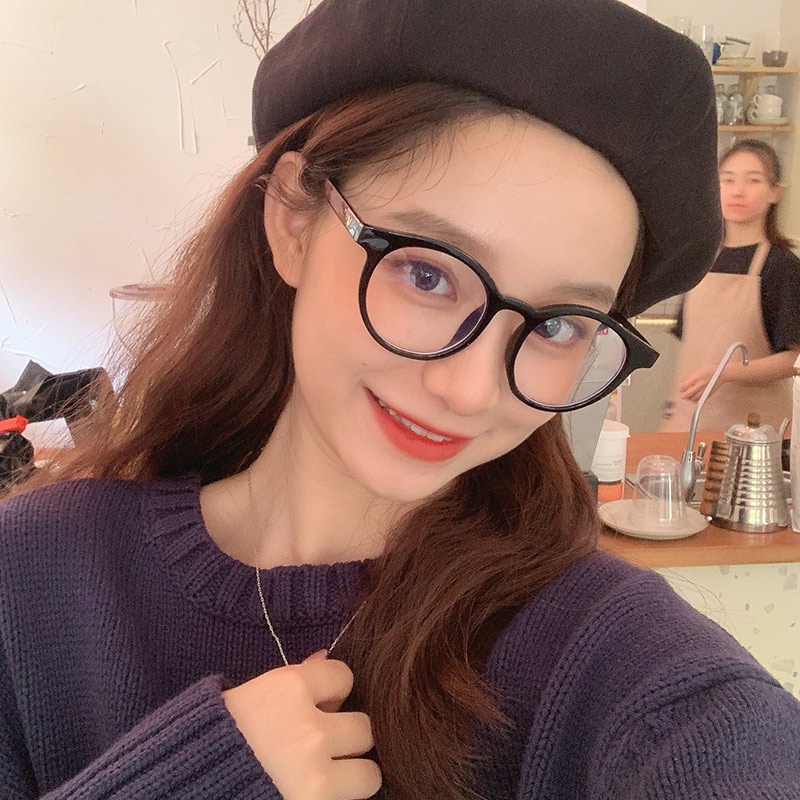 Roselife ย้อนยุคแสงสีฟ้า Unisex ปิดกั้นกรอบกลมสีดําแว่นตาเลนส์ใสแว่นตาสําหรับผู้หญิงสาวแว่นตาใส