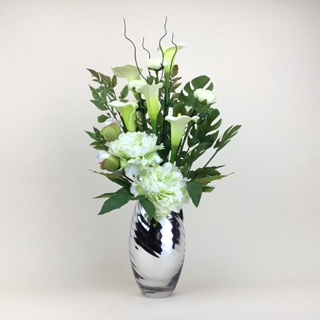แจกันดอกไม้ประดิษฐ์รวมโทนสีขาวเขียว ดอกไม้ปลอมพร้อมแจกัน ดอกไม้ประดิษฐ์ตกแต่งบ้าน
