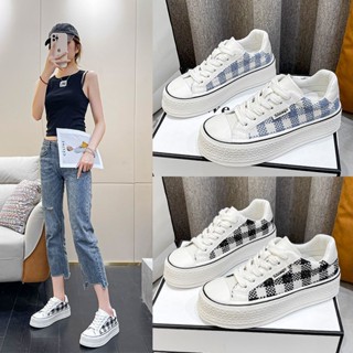 รองเท้าผ้าใบ รองเท้าแฟชั่น รองเท้าผ้าใบสตรี Checkerboard ใหม่ All-match White Casual Shoes