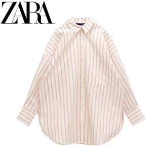 Traf ZARA ฤดูใบไม้ร่วง สไตล์ใหม่ เสื้อเบลาส์ ลายทาง poplin1971187