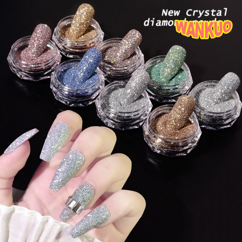 【WANKUO】ลูกปัดคริสตัล พลอยเทียม กลิตเตอร์ สีชมพู สีขาว หลากสี สําหรับตกแต่งเล็บ ผู้หญิง