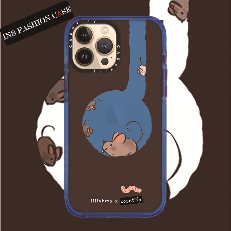 Casetify X liliuhms เคสโทรศัพท์มือถือนิ่ม แบบใส กันกระแทก ลายหนู สีน้ําเงินเข้ม สําหรับ iPhone 14 13 12 11 Pro MAX IX XS MAX XR 6 6s 7 8 Plus