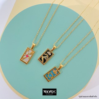 Tarot Card Necklace สร้อยสแตนเลสสีทอง จี้ไพ่ทาโร่ประดับพลอยสี waterproof jewelry