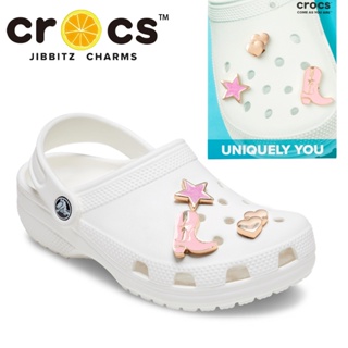 Jibbitz crocs ชุดกระดุมโลหะ รูปวัว 3 แพ็ค สีชมพู สําหรับเด็กผู้หญิง