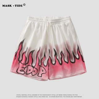 🔥จัดส่งจากประเทศไทย🔥เล็กๆน้อยๆ Tie-DYE เปลวไฟ กางเกงขาสั้นสบายๆชาย แนวโน้ม สไตล์ถนน Hip-hop หลวม ห้ากางเกง LJ95